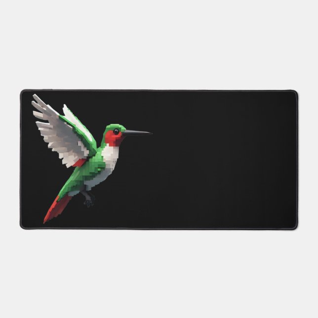 Pixeled Green Hummingbird Desk Mat (Front)