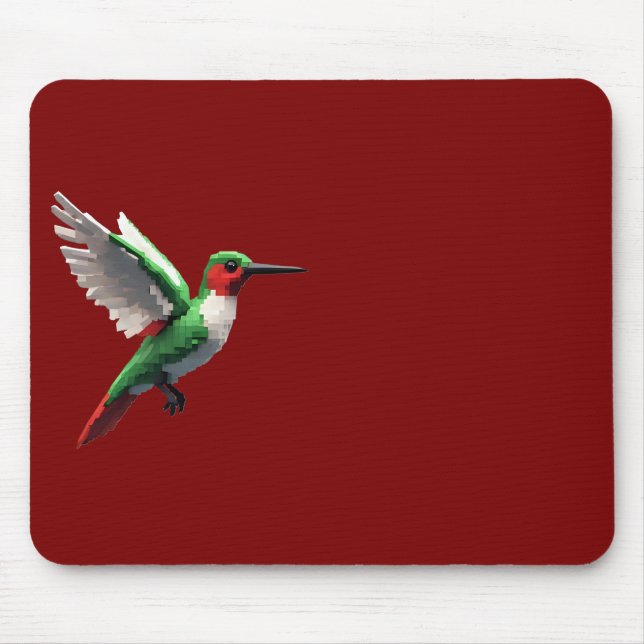 Pixeled Green Hummingbird Mouse Mat (Front)
