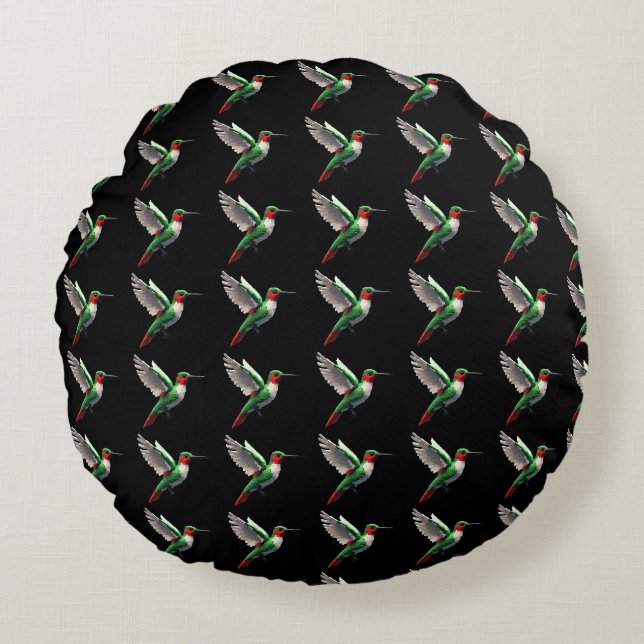 Pixeled Green Hummingbird  Round Cushion (Front)