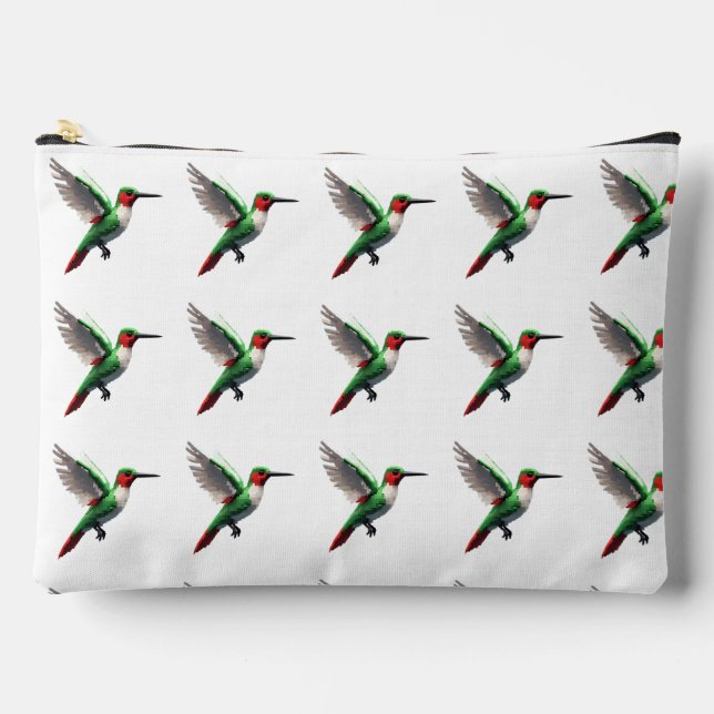 Pixeled Green Hummingbirds Accessory Pouch (Front)