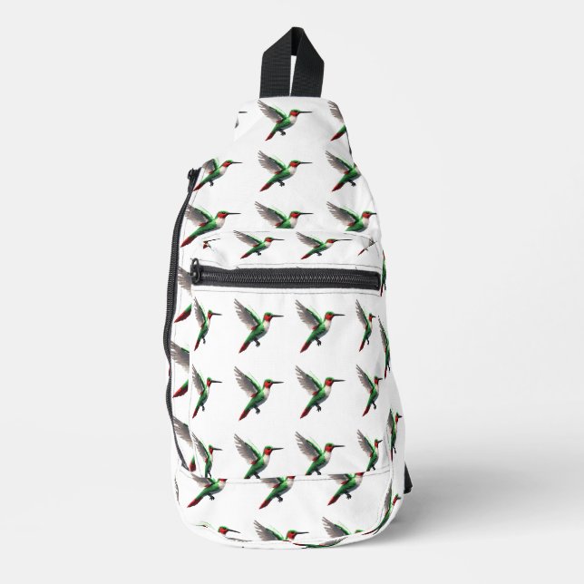 Pixeled Green Hummingbirds Sling Bag (Front)