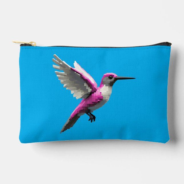 Pixeled Pink Hummingbird- Accessory Pouch (Front)
