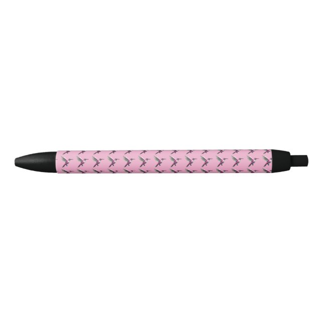 Pixeled Pink Hummingbird Black Ink Pen (Front)