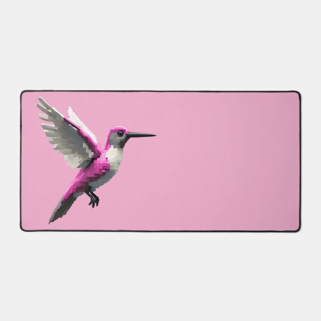 Pixeled Pink Hummingbird- Desk Mat (Front)