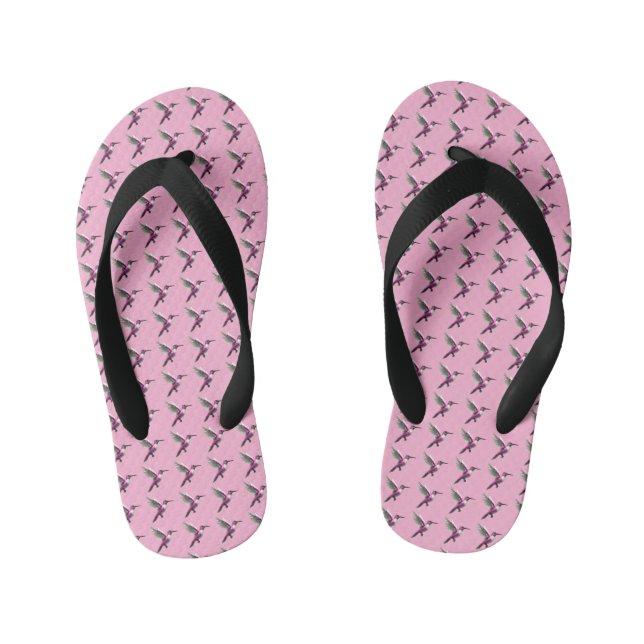 Pixeled Pink Hummingbird Kid's Flip Flops (Footbed)
