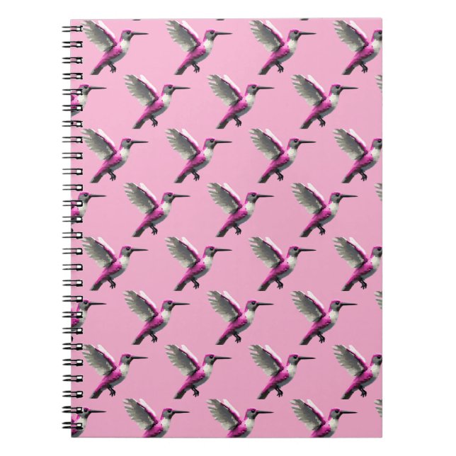 Pixeled Pink Hummingbird Notebook (Front)