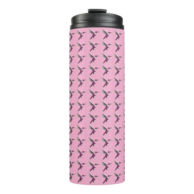 Pixeled Pink Hummingbird Thermal Tumbler (Front)