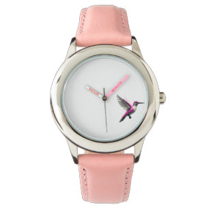Pixeled Pink Hummingbird Watch
