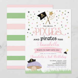 Pixie And Pirate Birthday Invitation Fairy Pirate