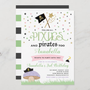 Pixie And Pirate Birthday Invitation Fairy Pirate