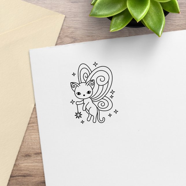 Pixie Cat Fairy Wings Kitty 1x1 Rubber Stamp (Creator Uploaded)