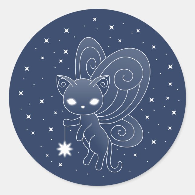 Pixie Cat - Fairy Wings Kitty Classic Round Sticker (Front)