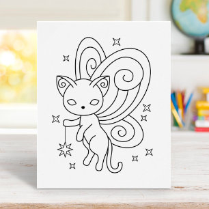 Pixie Cat - Fairy Wings Kitty Colouring Page Poster