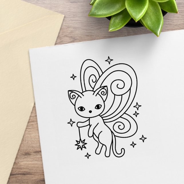 Pixie Cat Fairy Wings Kitty Rubber Stamp (Creator Uploaded)