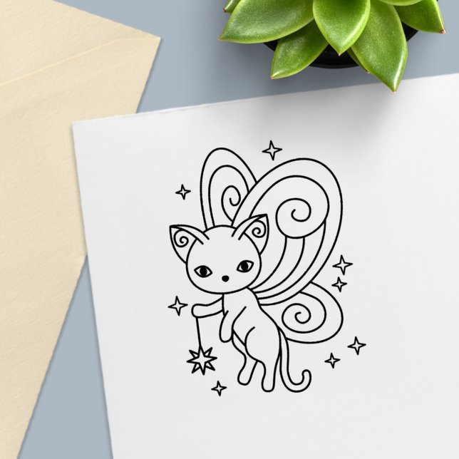 Pixie Cat Fairy Wings Kitty Self-inking Stamp (Creator Uploaded)