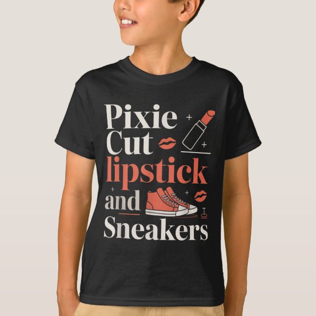 Pixie cut lipstick and sneakers short hair style  (Front)