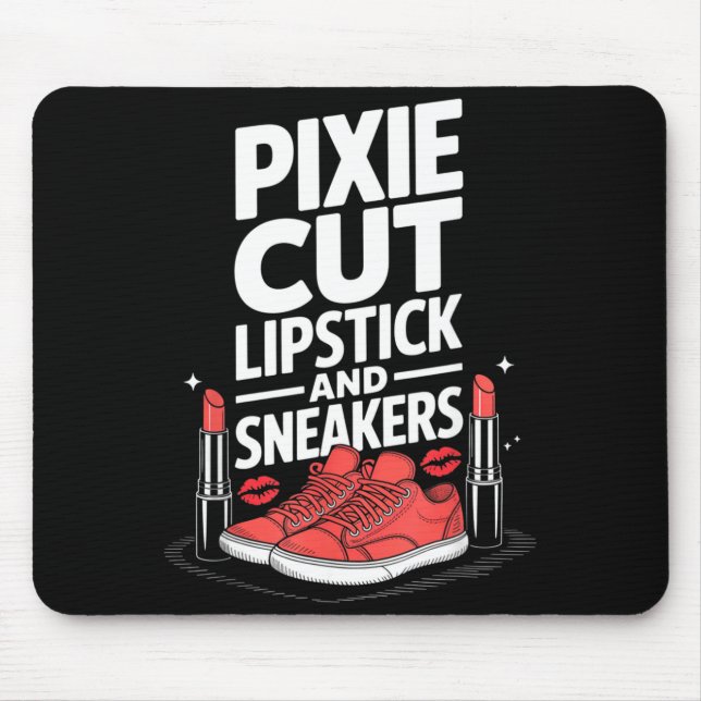 Pixie cut lipstick and sneakers short hair style  mouse mat (Front)