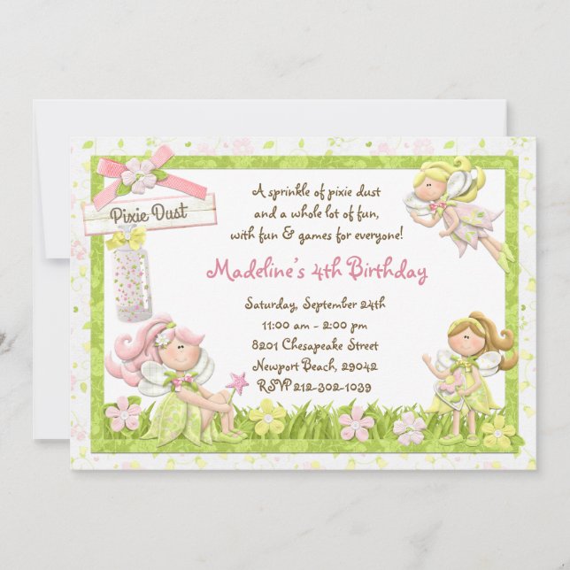 Pixie Fairy Birthday Party Invitation (Front)