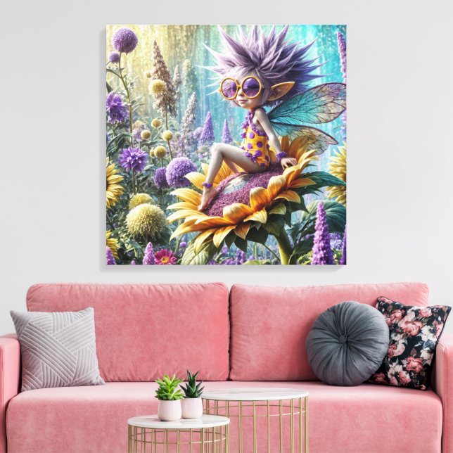Pixie Fairy On a Sunflower Canvas Print (Insitu(LivingRoom))