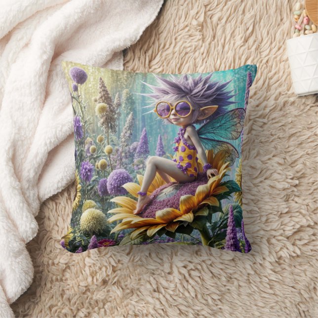 Pixie Fairy On a Sunflower Cushion (Blanket)