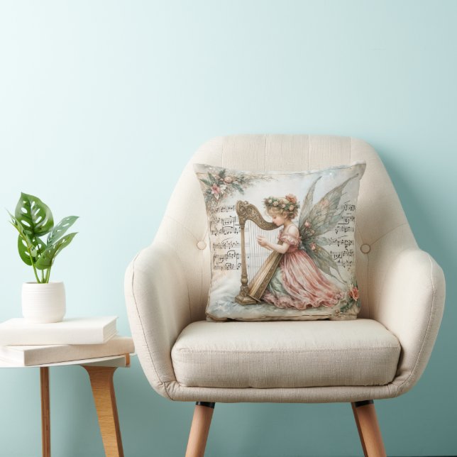 Pixie Fairy Playing a Harp Cushion (Chair)