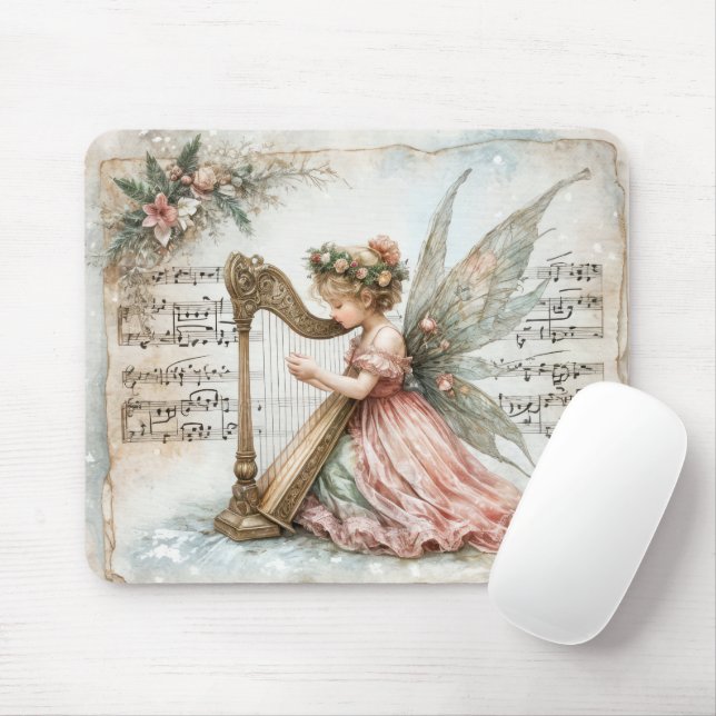 Pixie Fairy Playing a Harp Mouse Mat (With Mouse)