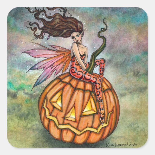 Pixie of Halloween Fairy Art by Molly Harrison Square Sticker (Front)