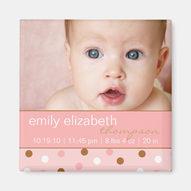 Pixie Pink Polka Dots Baby Girl Photo Magnet (Front)