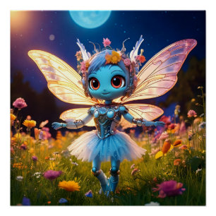 Pixie Robot Ballerina Dancing in the Wildflowers Poster