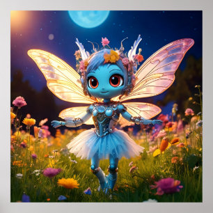 Pixie Robot Ballerina Dancing in the Wildflowers Poster