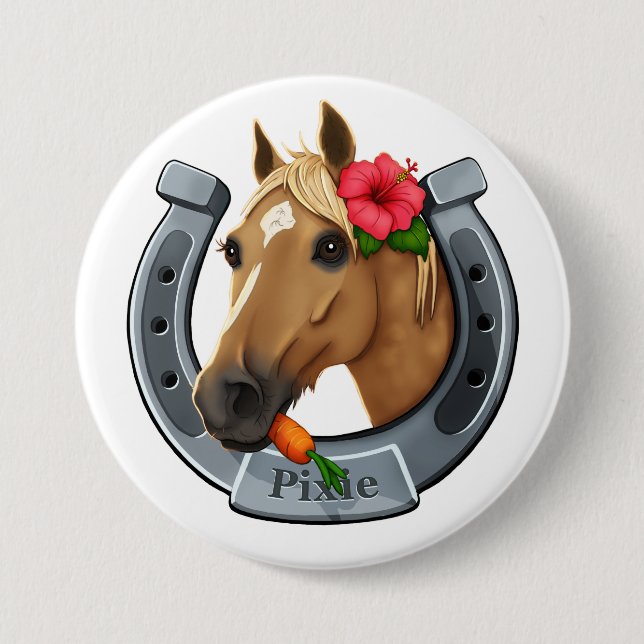 Pixie the mare 7.5 cm round badge (Front)