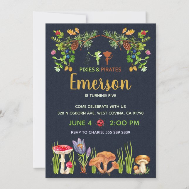 Pixies and Pirates Fairy Garden Birthday Party Invitation (Front)
