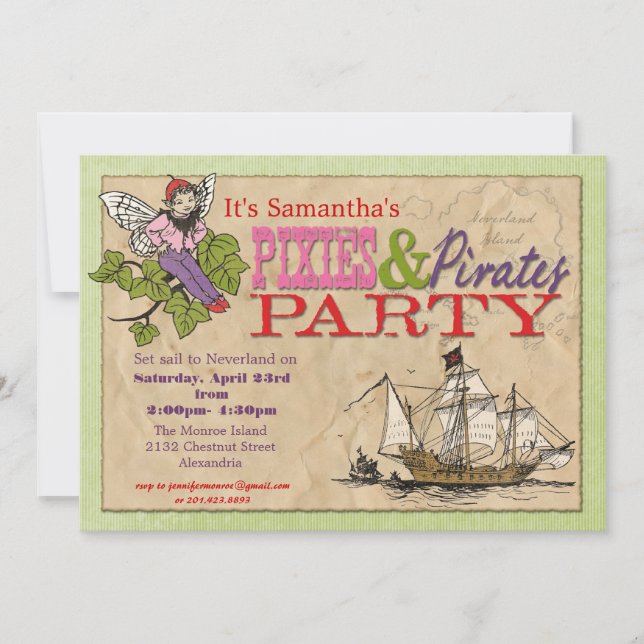 Pixies and Pirates Party Invitation (Front)