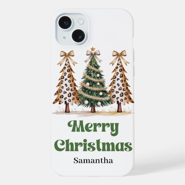 Pixilated leopard print Christmas trees custom iPhone Case (Back)