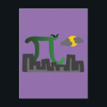 Pizilla Postcard<br><div class="desc">RAWR! 3.14159! PIzilla is a fun but misunderstood math geek monster who wants to spread some math love all over the city... though he may get a little overzealous and stomp all of the buildings in the process!</div>