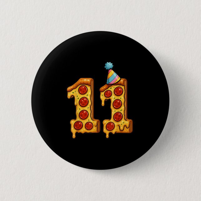 Pizza 11th Birthday 11 Years Old Party Hat Bday Bo 6 Cm Round Badge (Front)