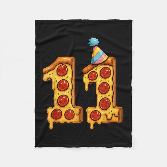 Pizza 11th Birthday 11 Years Old Party Hat Bday Bo Fleece Blanket (Front)