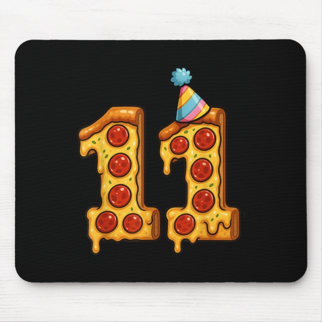 Pizza 11th Birthday 11 Years Old Party Hat Bday Bo Mouse Mat (Front)