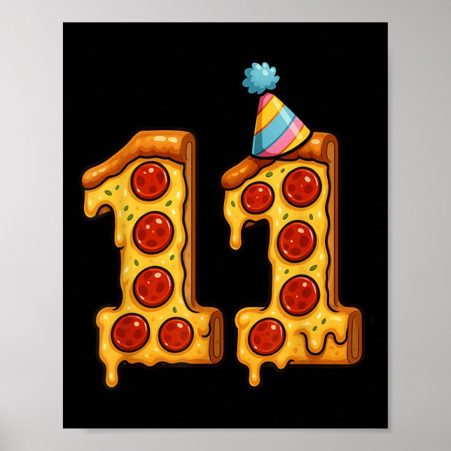 Pizza 11th Birthday 11 Years Old Party Hat Bday Bo Poster (Front)