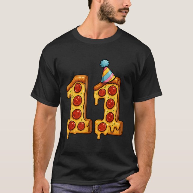 Pizza 11th Birthday 11 Years Old Party Hat Bday Bo T-Shirt (Front)