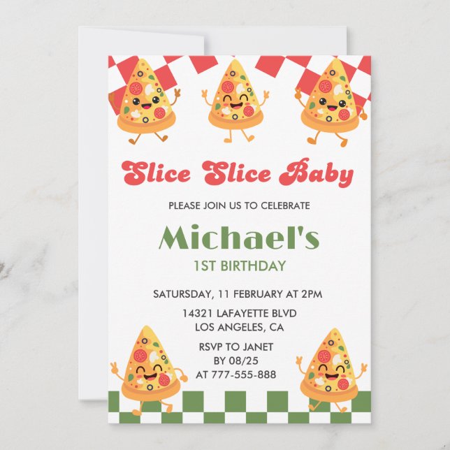 Pizza 1st Birthday Invitations| Modern Pizza Party Invitation (Front)