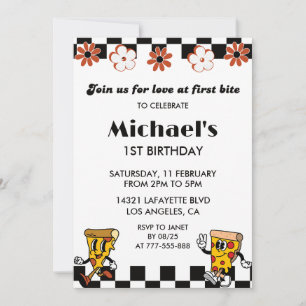 Pizza 1st Birthday Invitations  Retro Pizza Party