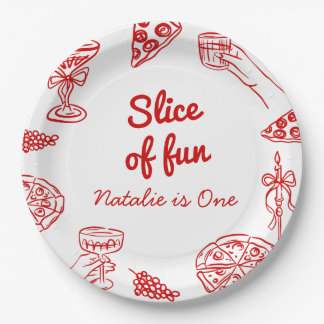 Pizza 1st Hand Drawn Slice Of Fun Birthday Party Paper Plate