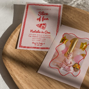 Pizza 1st Hand Drawn Slice Of Fun Photo Birthday Invitation