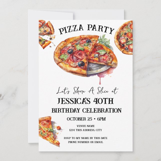 Pizza 40th Birthday Party Invitation (Front)