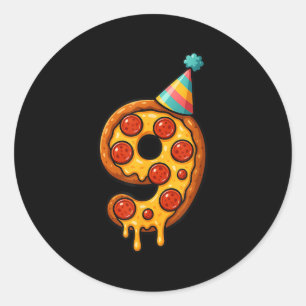 Pizza 9th Birthday 9 Years Old Party Hat Bday Boys Classic Round Sticker
