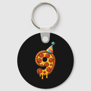 Pizza 9th Birthday 9 Years Old Party Hat Bday Boys Key Ring