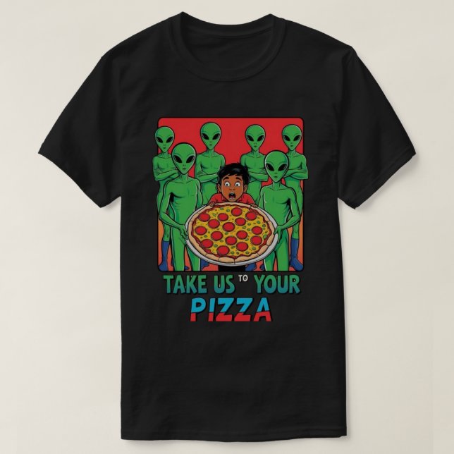 Pizza Aliens blk Mens T-Shirt (Design Front)