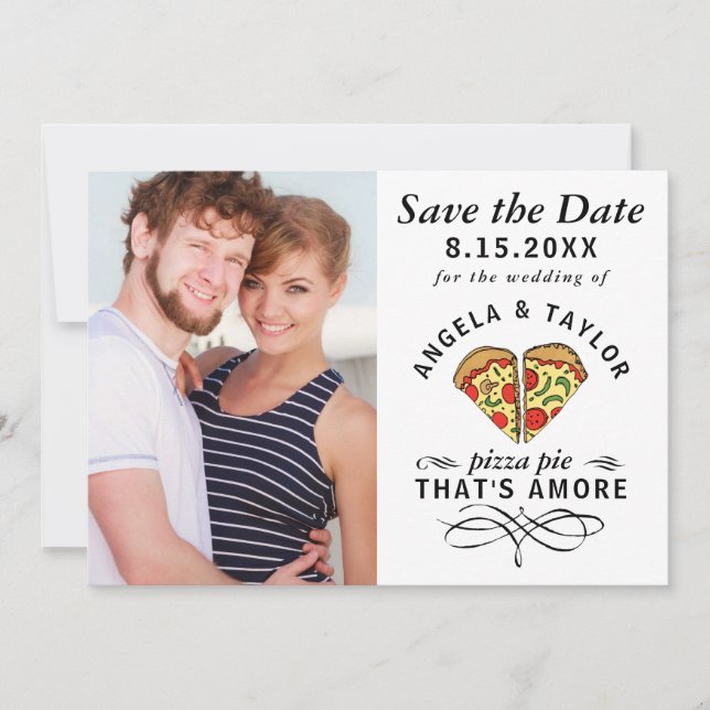 Pizza Amore Trendy Typography Photo Wedding Save The Date (Front)