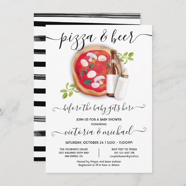 Pizza and Beer Baby Shower Invitation (Front/Back)